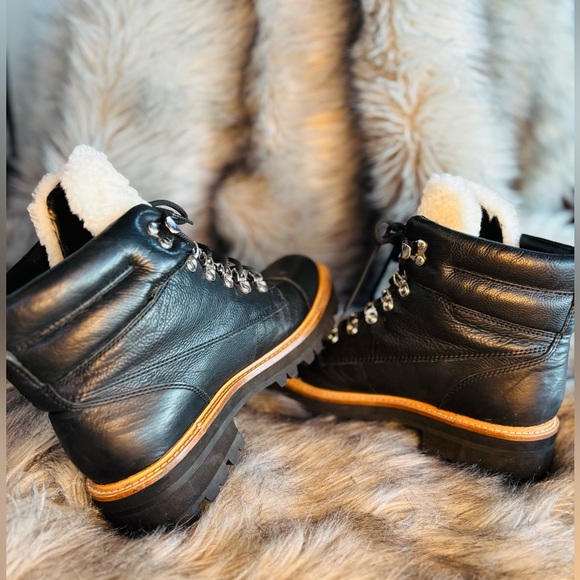 Marc Fisher LTD Idella Black Leather Shearling Boots - Picture 4 of 9